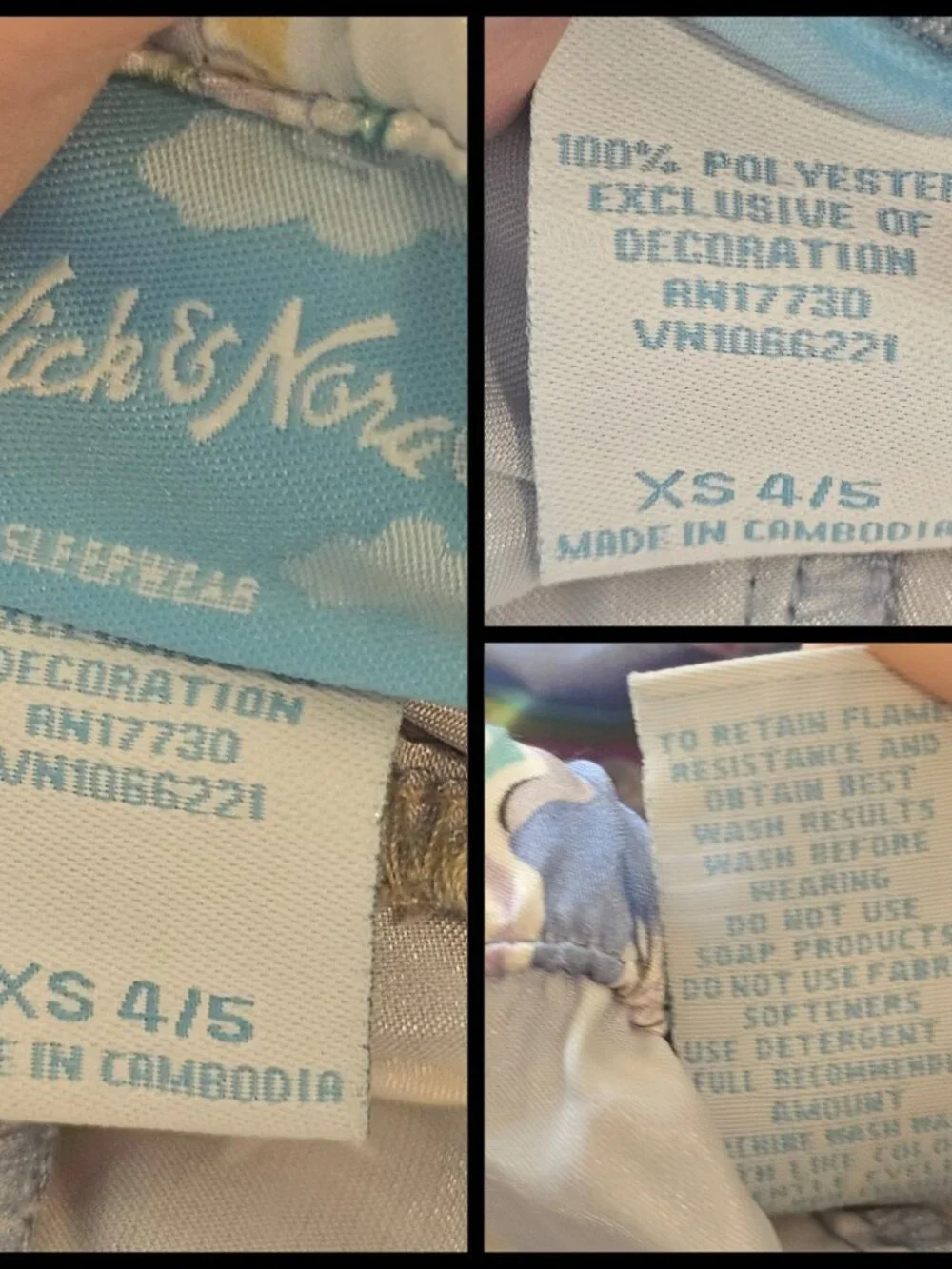 Y2K Nick & Nora Girls Unicorn Pajama Set 2 Piece‎ Sz 4/5 Satin VTG Blue Rainbow